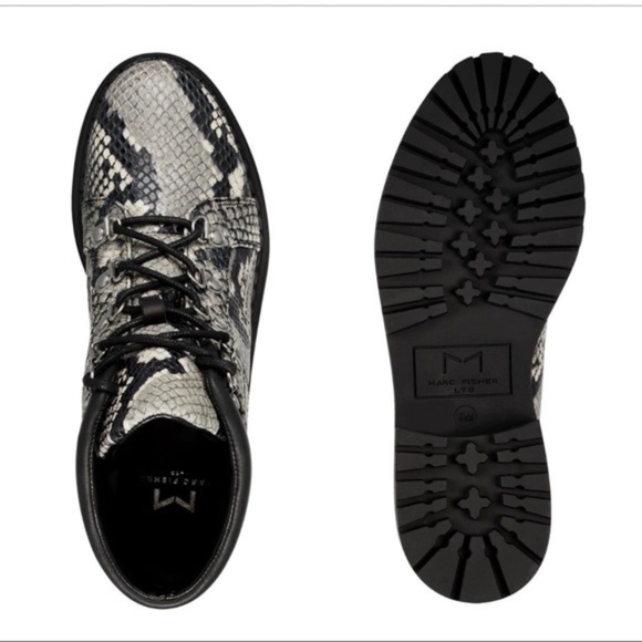 NEW marc fisher ltd nula 2 hiking boot snake print embossed leather bootie NIB - Picture 4 of 7